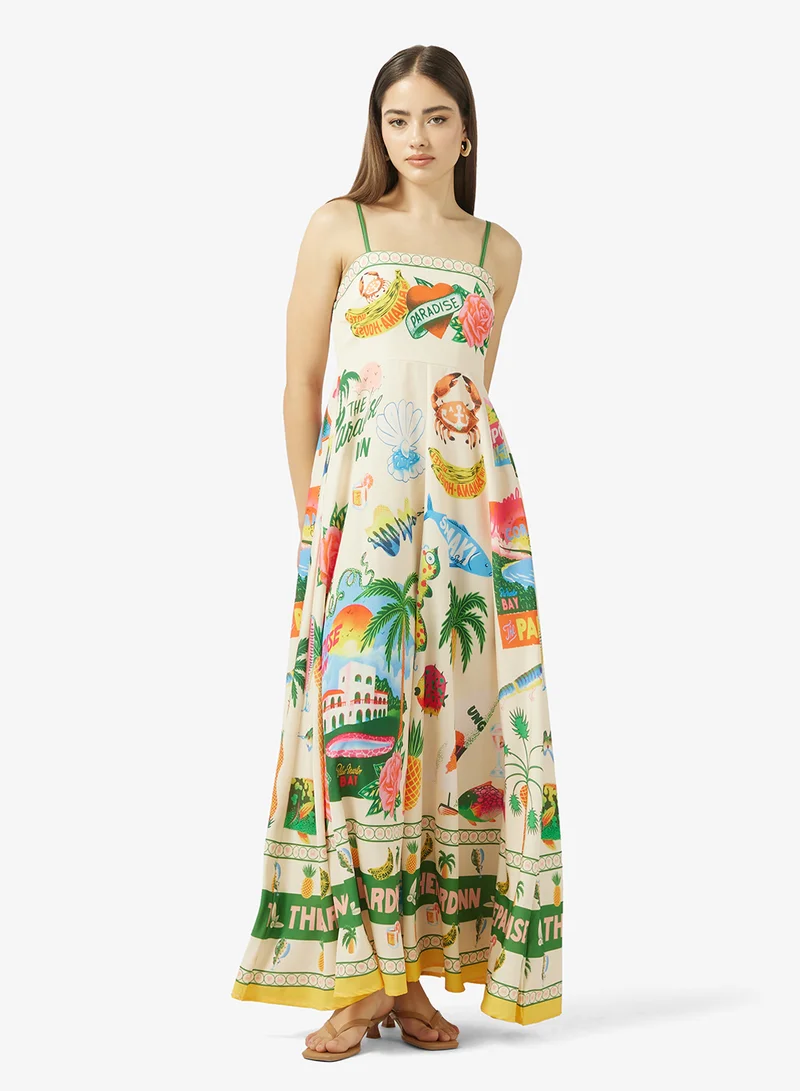 جينجر Strappy A Line Printed Resort Dress